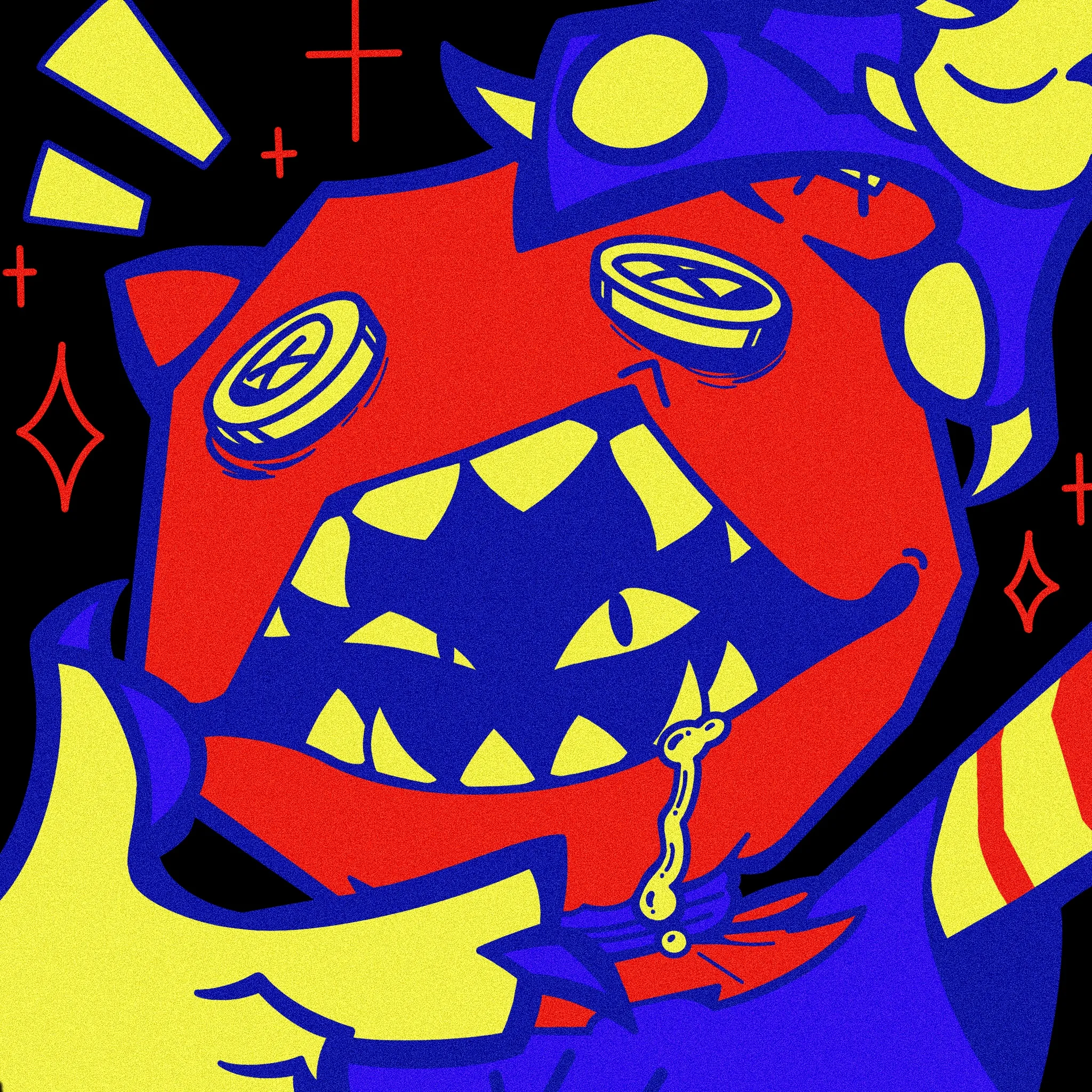 Декоративный блок с абстрактным изображением мультяшного персонажа